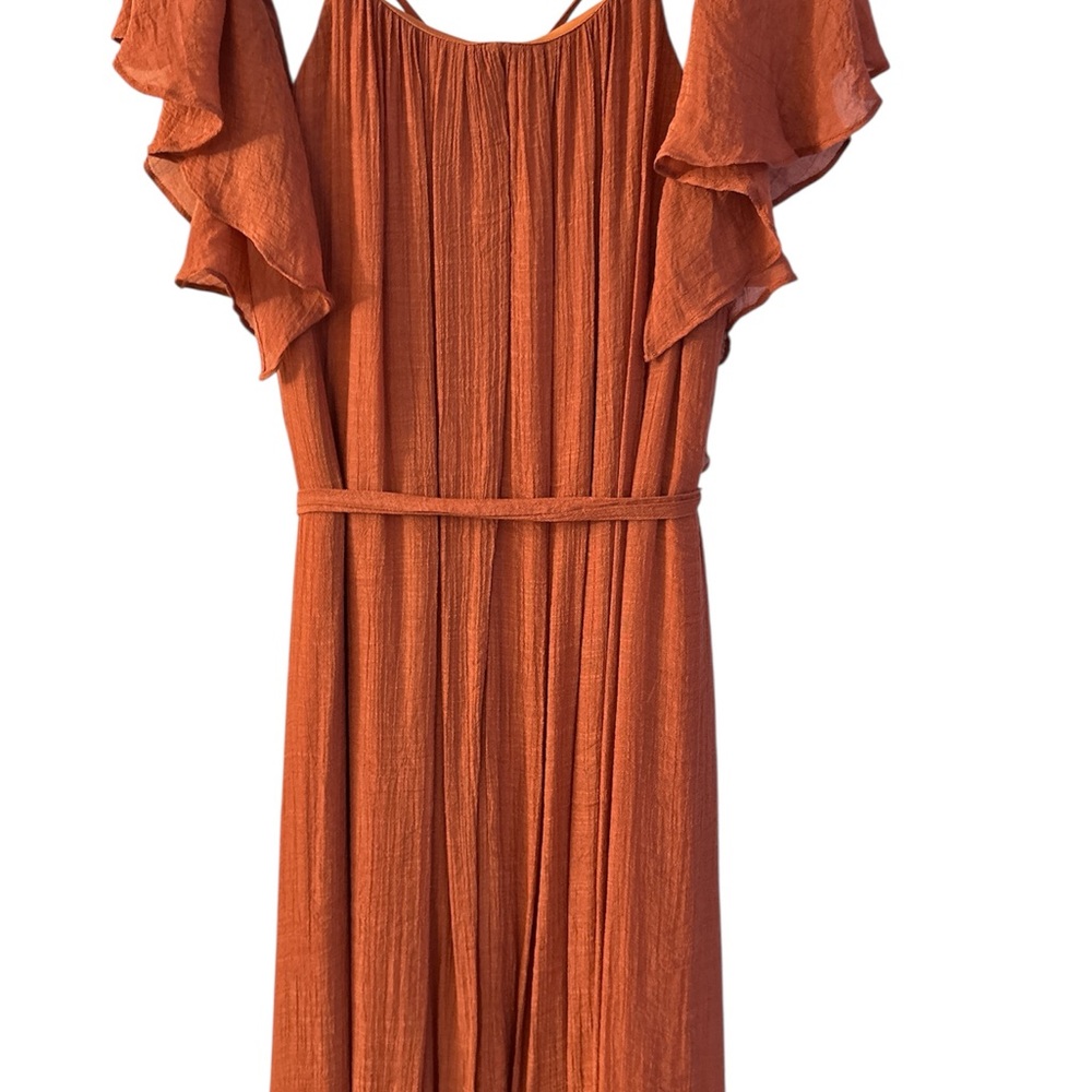 Rust Orange Maxi Dress with Ruffles - Picture 2 of 5